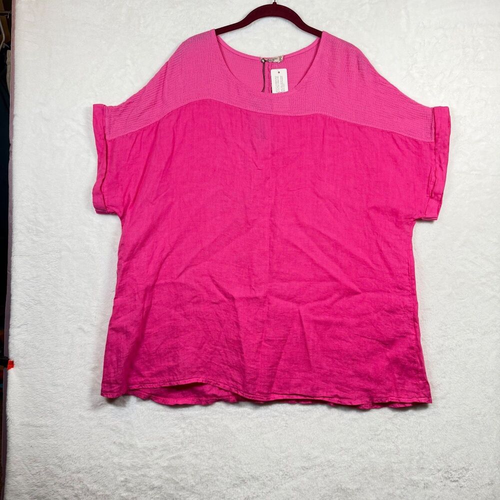 Lungo L'Arno Italy 100% Linen Top 3X NWT Fuchsia Pink Short Sleeve Pullover